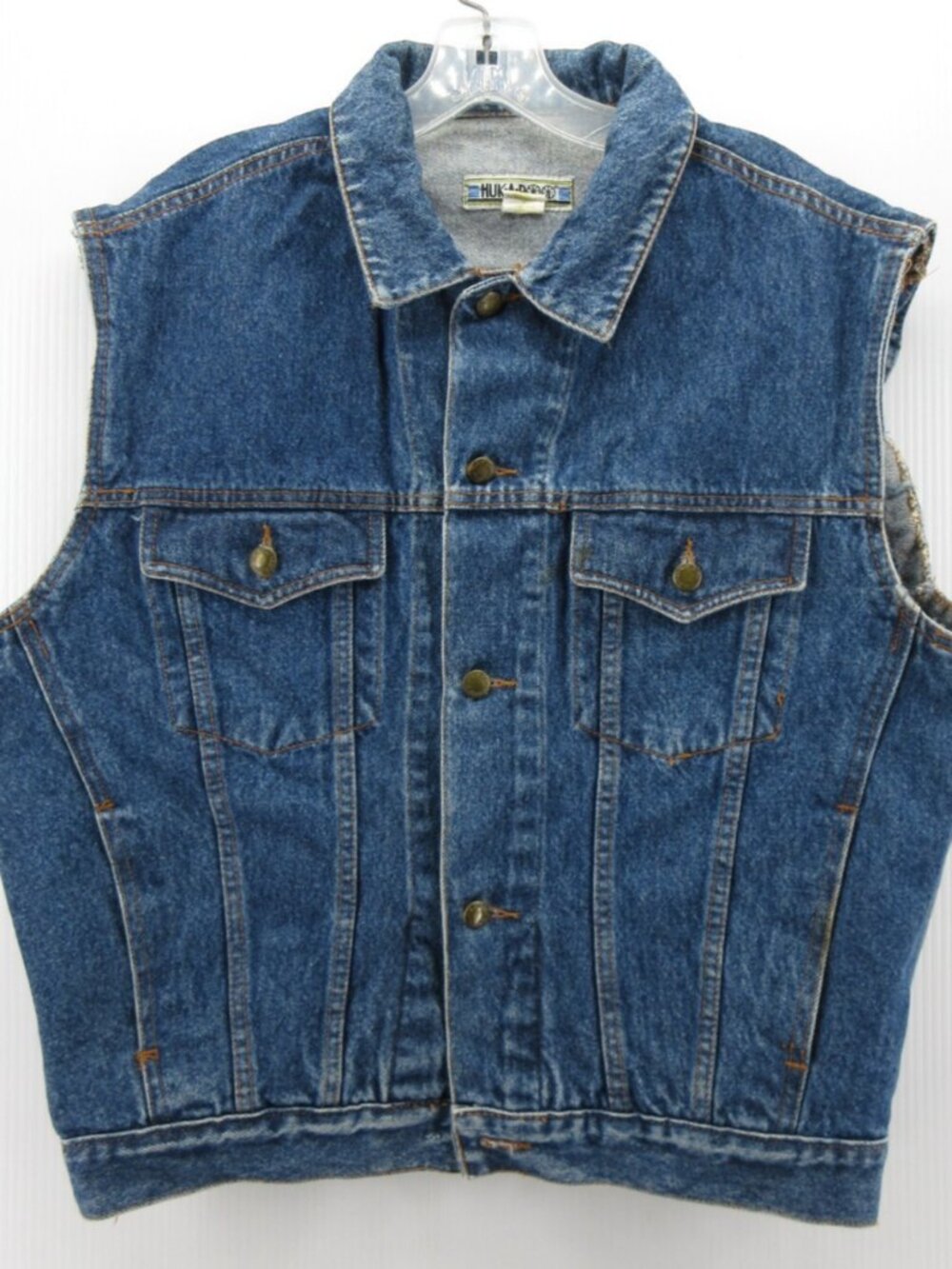 VINTAGE Huk A Poo Vest Large Trucker Denim Jacket 90s Motorcycle Moto *